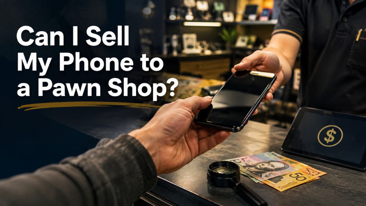 Person selling an old phone at a pawn shop